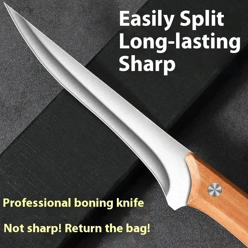Stainless Steel Fillet Boning Knife - Professional Chef's Kitchen Knife with Wooden Handle - Forged Meat & Fish Slicing Knife