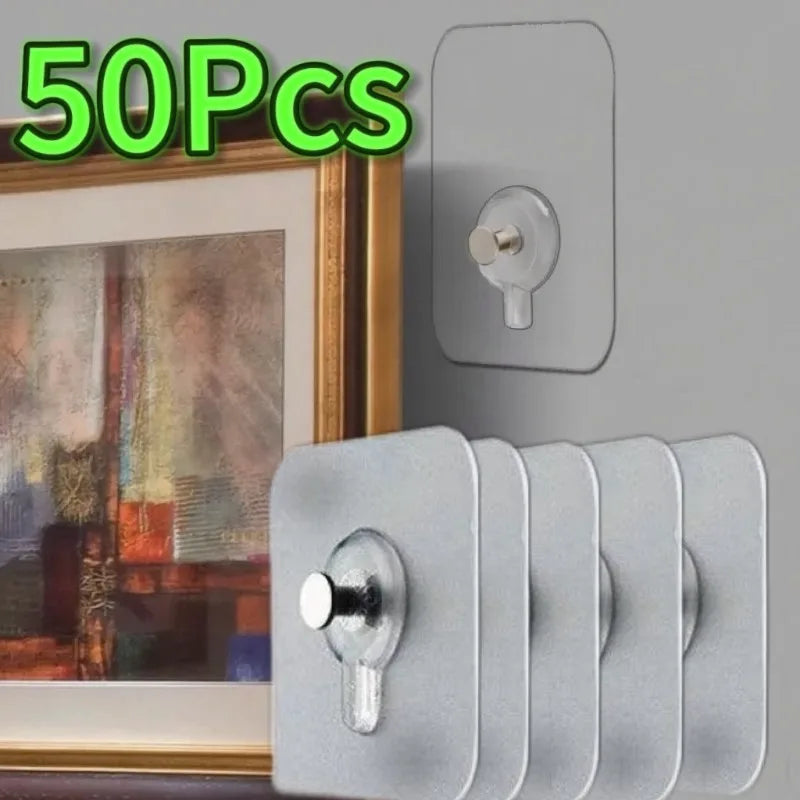 Strong Adhesive Wall Hooks No Drilling Waterproof Self-Adhesive Hangers for Photo Frames, Clocks, Posters