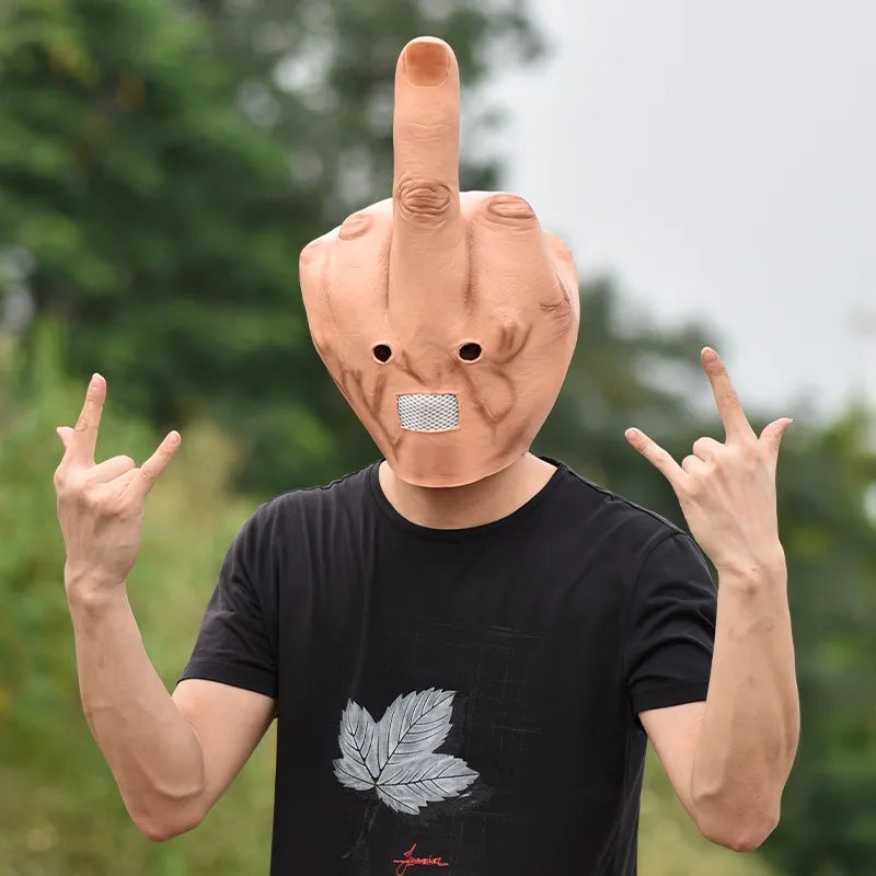 Funny Halloween Prank Mask - Vertical Middle Finger Latex Headgear for Bar & Performance