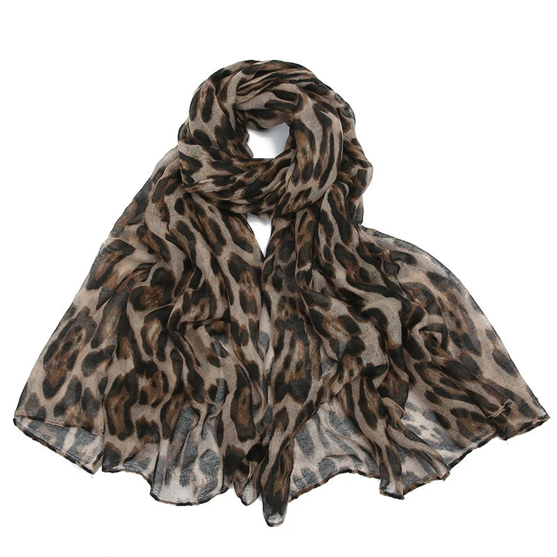 Women’s Summer Leopard Print Scarf - Lightweight Viscose Wrap & Shawl