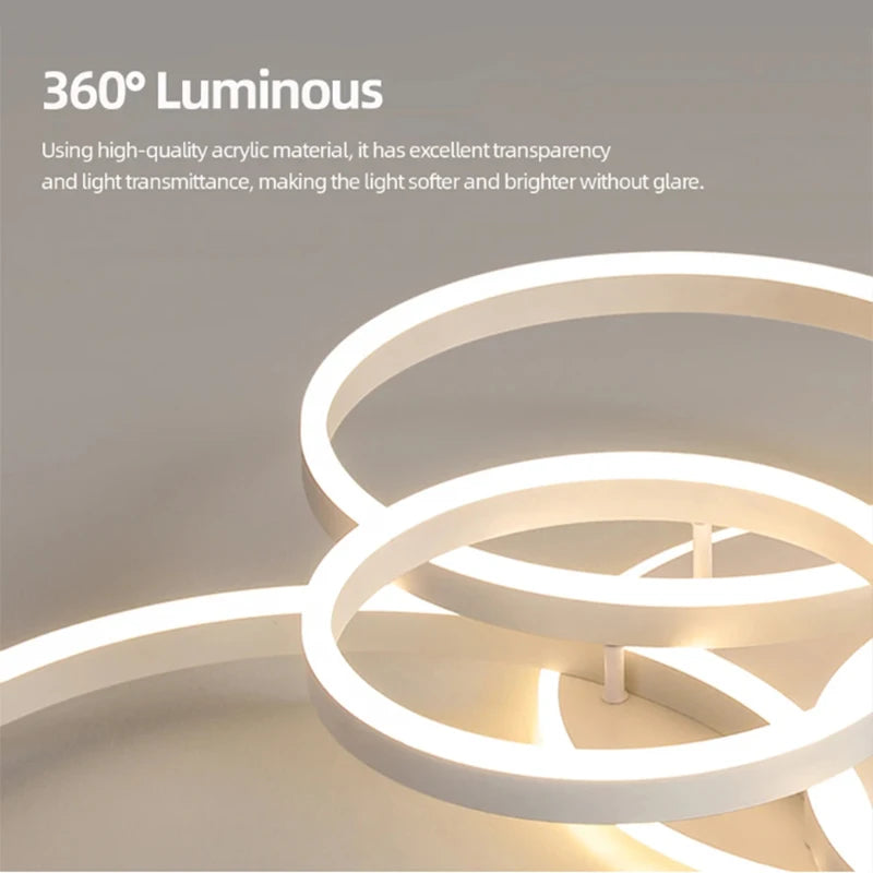Nordic LED Circular Ceiling Chandelier - Dimmable Indoor Lighting for Living and Bedroom