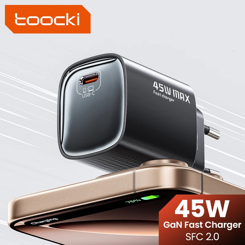 45W GaN USB-C Charger PD QC3.0 Fast Charging Power Adapter for Smartphones & Tablets