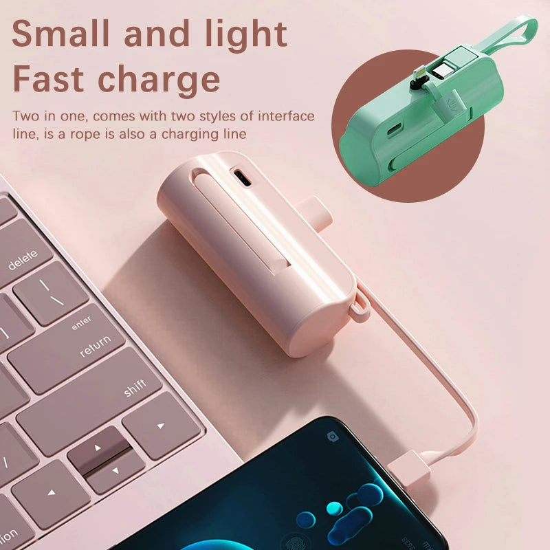 10,000mAh Mini Wireless Power Bank with Fast Charging & Embedded Cable
