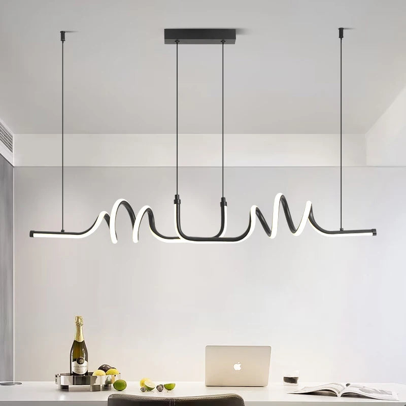 Black LED Pendant Light for Dining Room Kitchen Living Room Modern Chandelier 90cm