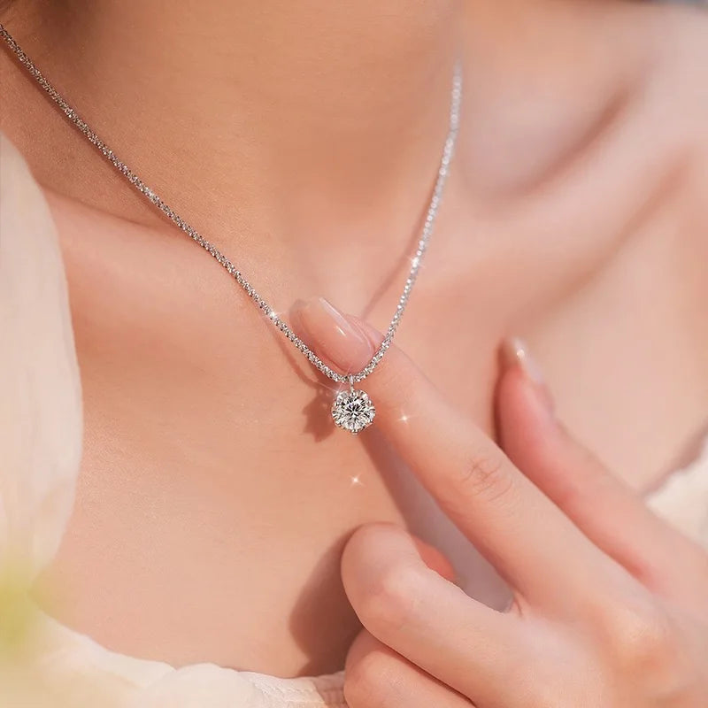 Sterling Silver Zircon Pendant Necklace for Women – Elegant Geometric Jewelry