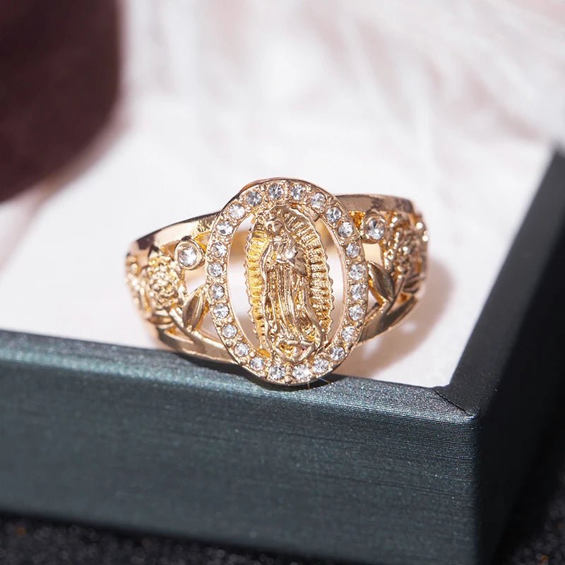 Religious Virgin Mary Ring for Women Cubic Zirconia Daily Wear Jewelry