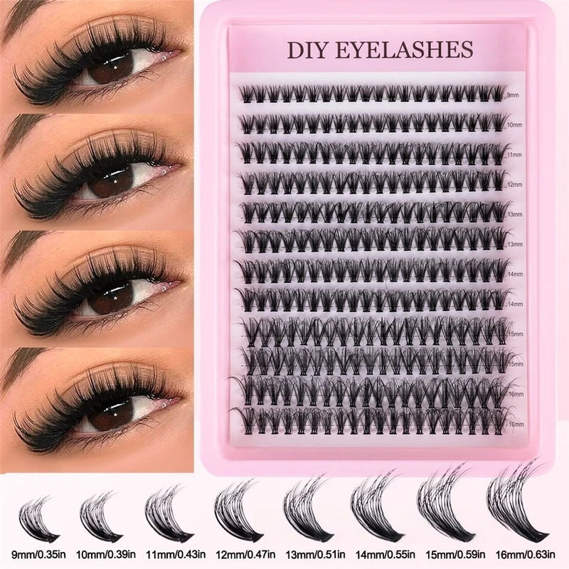 Cluster Lash Extensions 240pcs 40D Mixed Length Reusable Natural Look False Eyelashes