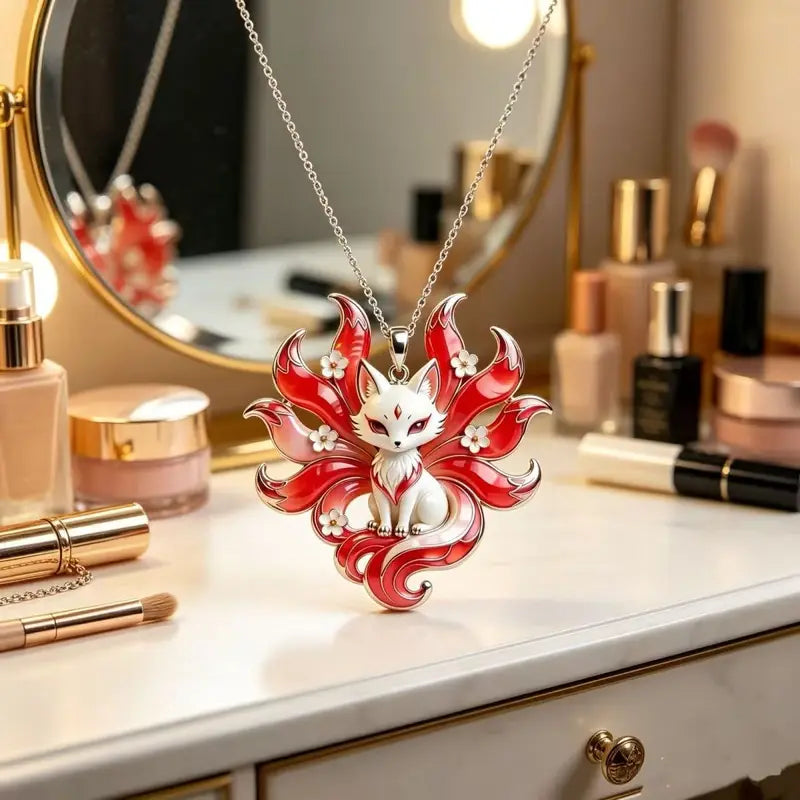 Nine Tailed Fox Necklace Mythology Pendant Stainless Steel Jewelry for Women