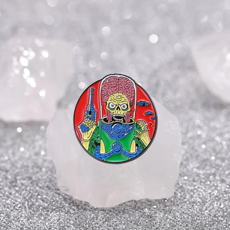 Cartoon Alien Brain Brooch Pin Halloween Enamel Jewelry Badge