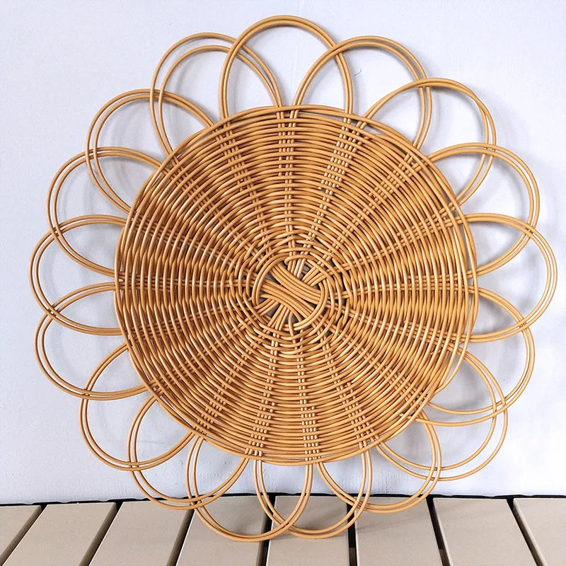 Bohemian Woven Vine Wall Hanging Decor - Handcrafted Flower Shape Ornament for Living Room & Bedroom