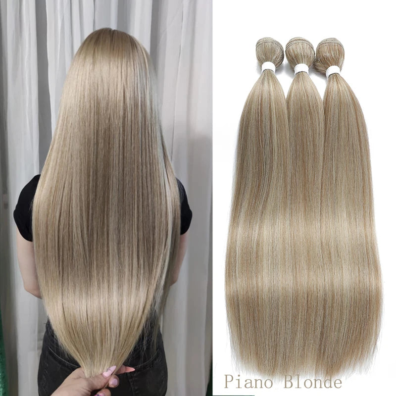 Synthetic Hair Extensions Blonde Straight Bundles Heat Resistant 12-38 Inch