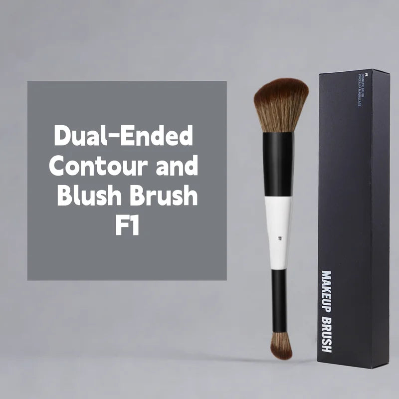 Dual-Ended Face Makeup Brush Set - Foundation, Blush, Powder & Contour Tools