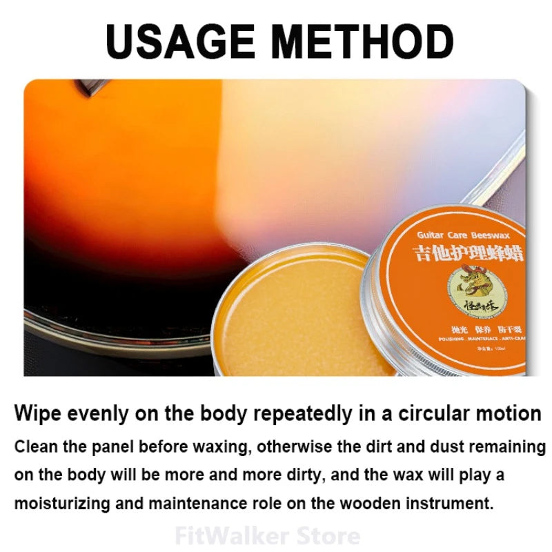 Guitar and String Instrument Polishing Wax - Natural Beeswax Care Oil for Wood Maintenance