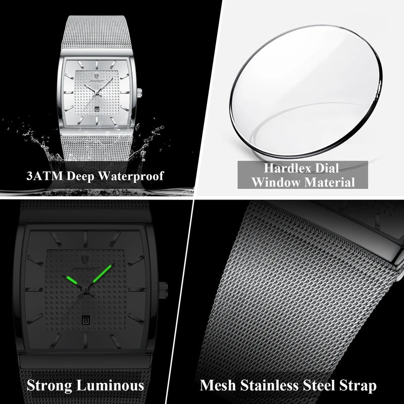 Luxury Business Men's Watch Stainless Steel Mesh Waterproof Luminous Quartz Wristwatch