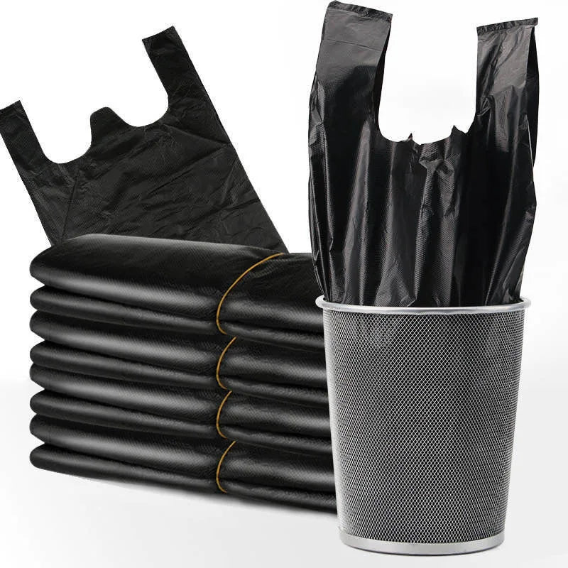 Disposable Trash Bags with Handles - Thickened Black Garbage Bags for Kitchen Toilet Office 100 Pack