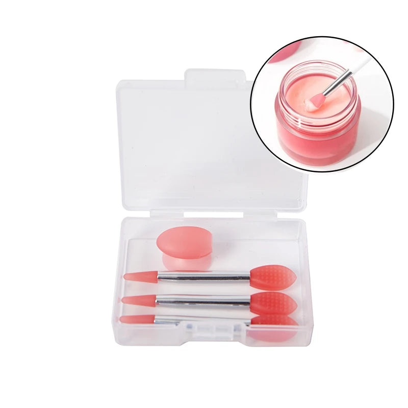 Silicone Lip Balm & Lipstick Brush Set with Dust Cover – 3 Pieces