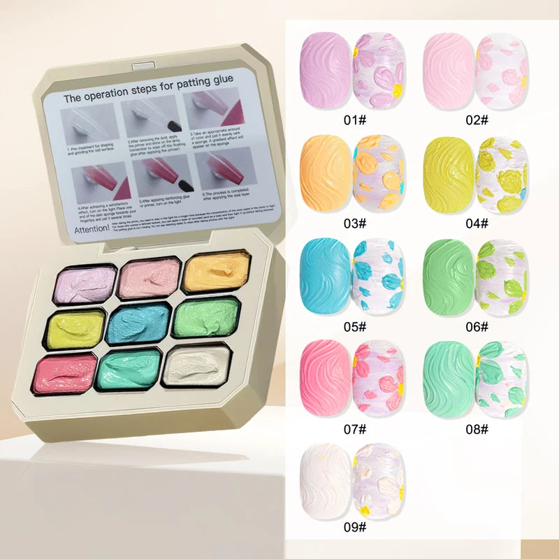 9-Grid Macaron Oil Painting Gel Set for Nails - Vibrant No Wipe Nail Polish