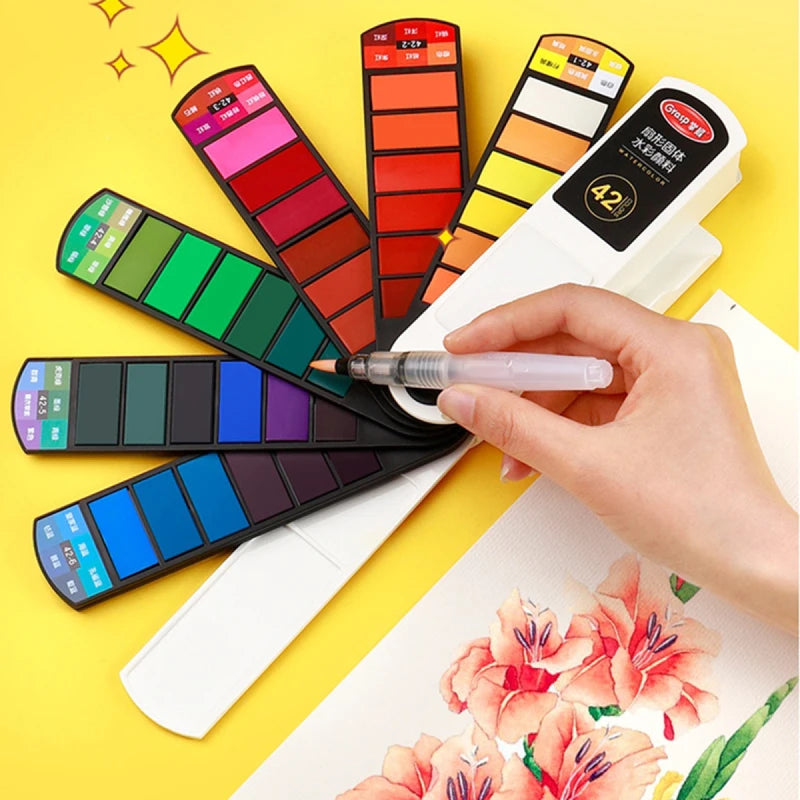 Watercolor Pigment Set with Water Brush Pen - Foldable Travel Art Kit