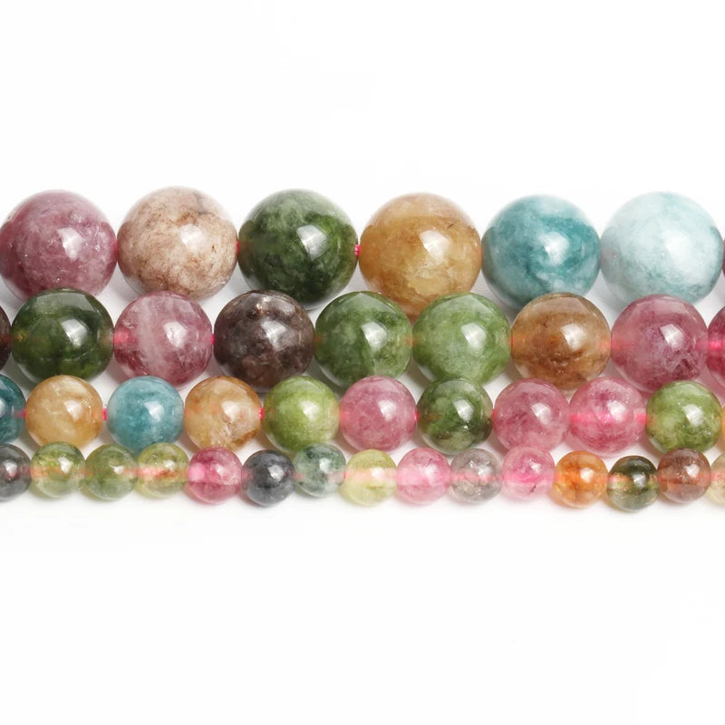 Colorful Tourmaline Beads Natural Stone Round Loose Beads for Jewelry Making
