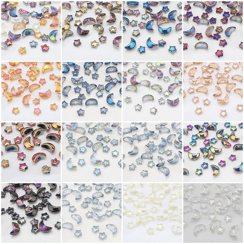 60Pcs Crystal Glass Star Moon Pendants Beads for Jewelry Making & Craft Supplies