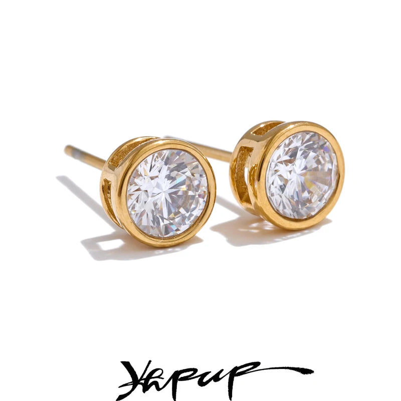 High-Grade AAA Cubic Zirconia Round Stud Earrings in Stainless Steel – Luxury Jewelry