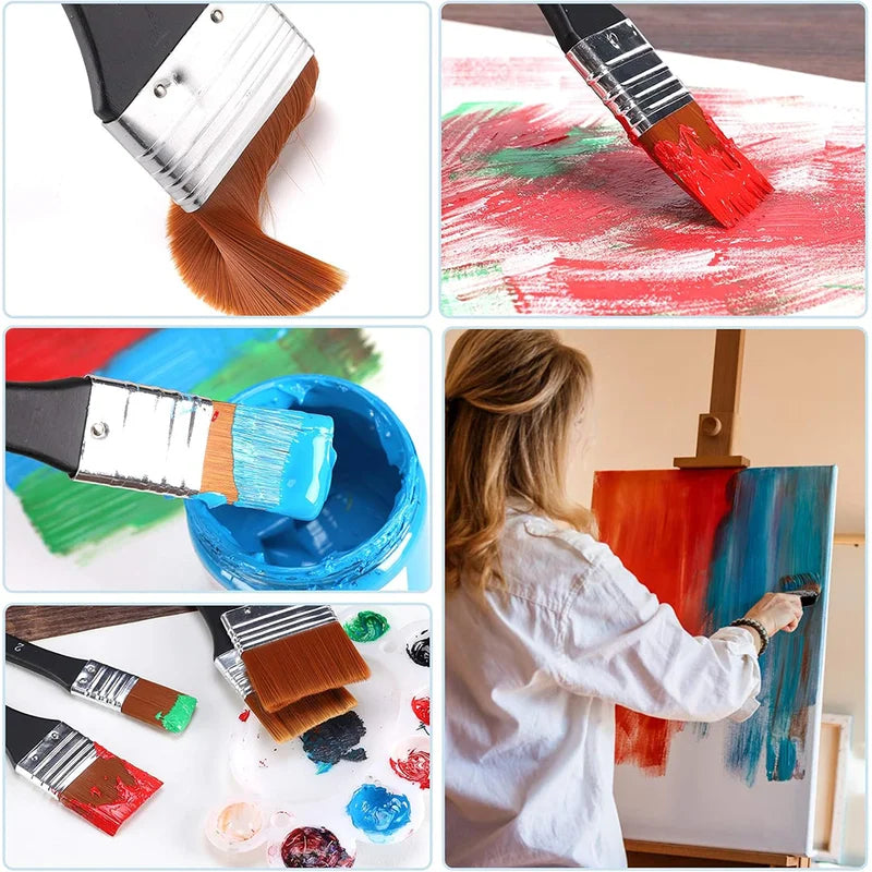 Flat Wide Paint Brush for Walls & Furniture - Anti-Shed Wooden Handle, Professional Craft Tool