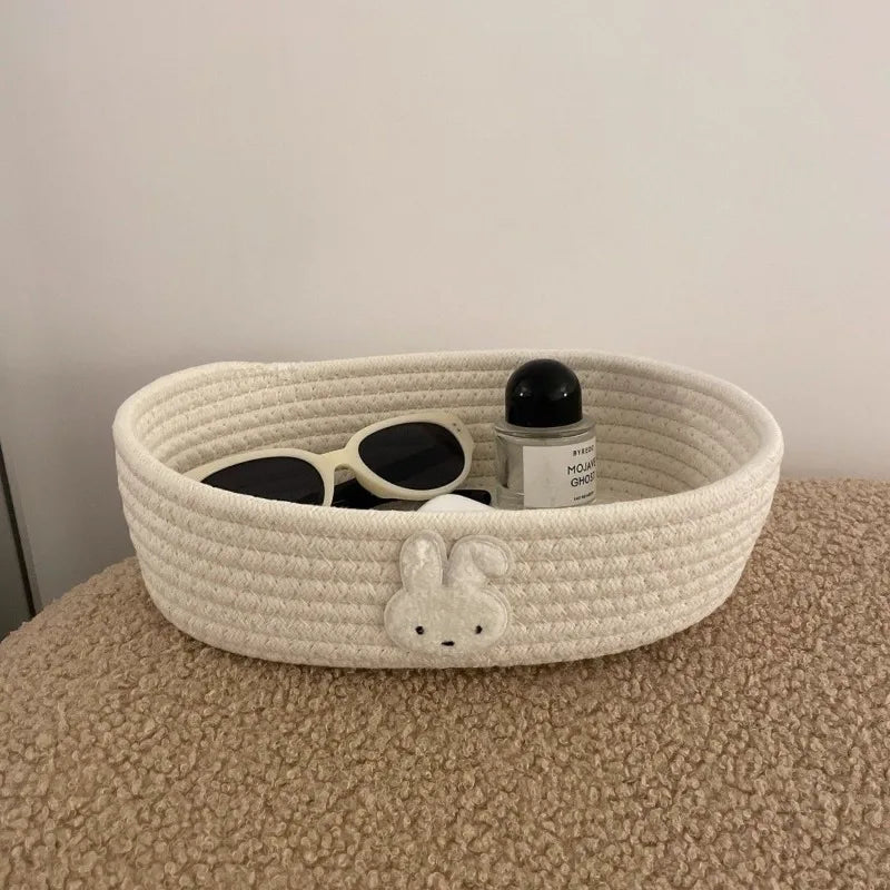 Cute Miffy Rabbit Cotton Linen Woven Storage Basket Desktop Organizer
