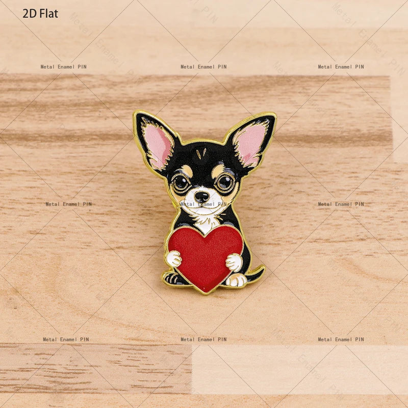 3-Pack Heart Dogs Enamel Pin Badges for Backpack and Clothing - Pet Lover Gift