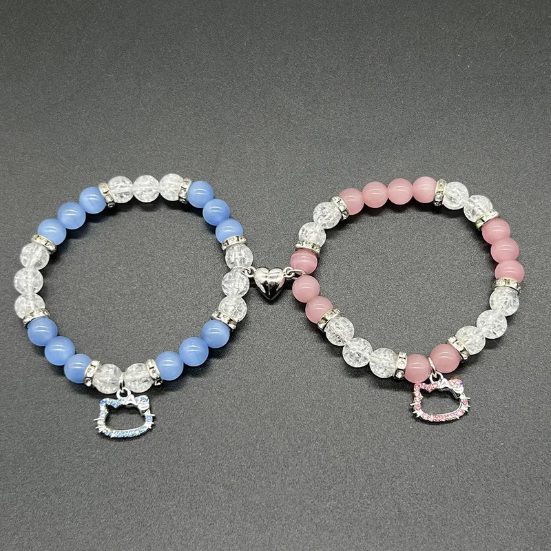Cute Cat and Spider Beads Bracelet Set - Friendship Matching Jewelry