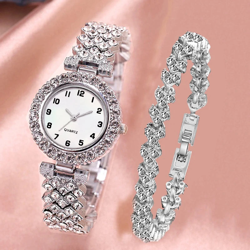 Luxury Rhinestone Women Watch Bracelet Set - Ladies Quartz Wristwatch & Jewelry