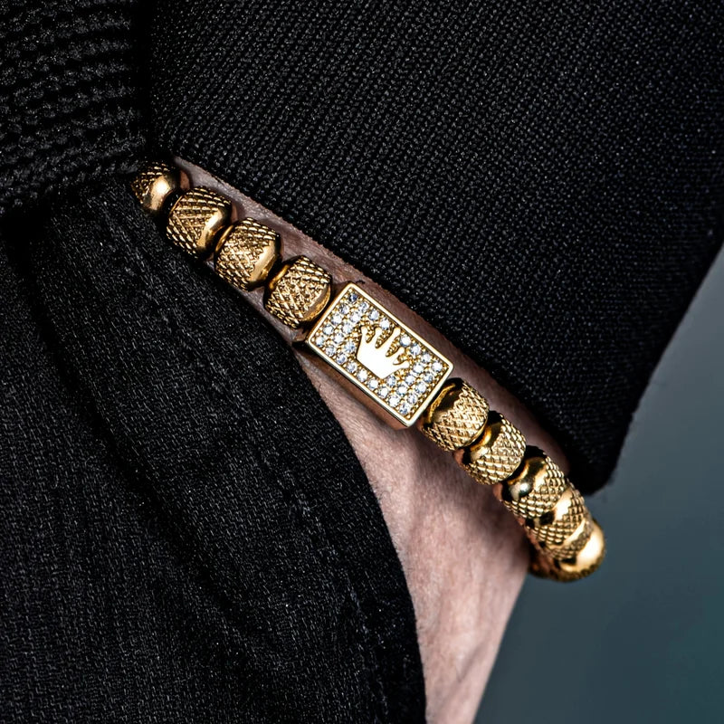 Luxury Micro-Set Bead Bracelet with Adjustable Size Men’s Braided Jewelry