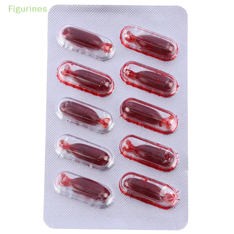Fake Blood Capsules Set for Halloween Makeup & Pranks - 10 Edible Wound Effects