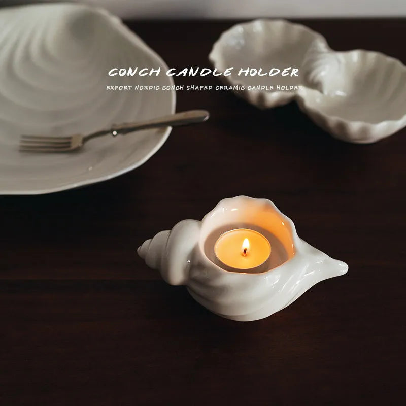 Conch Shape Ceramic Candle Holder - Nordic Style Home Decor Ornament