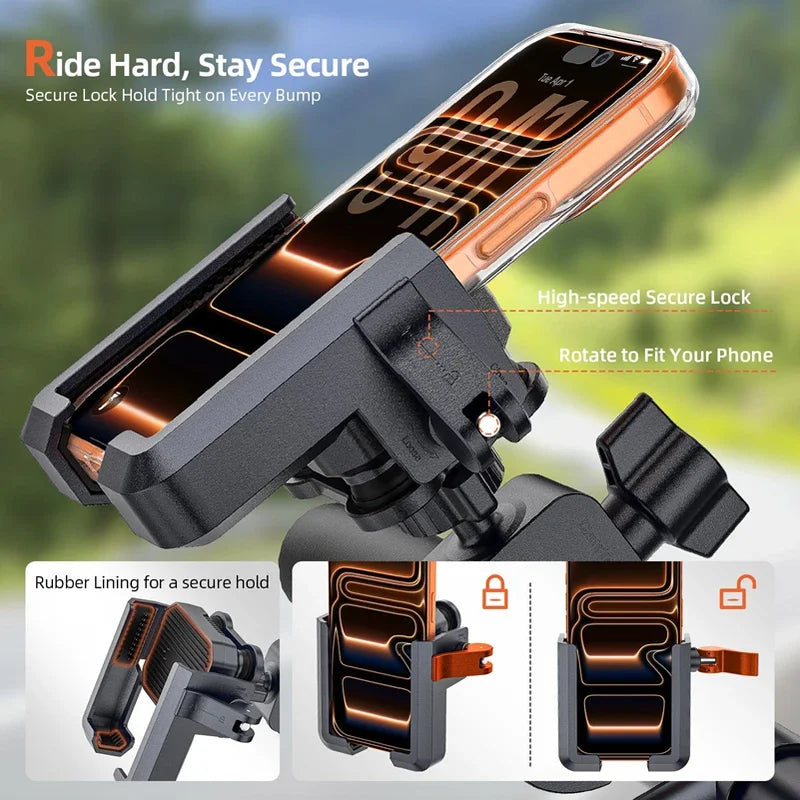 Universal Motorcycle Phone Mount with Shock Absorption & Camera-Friendly Design