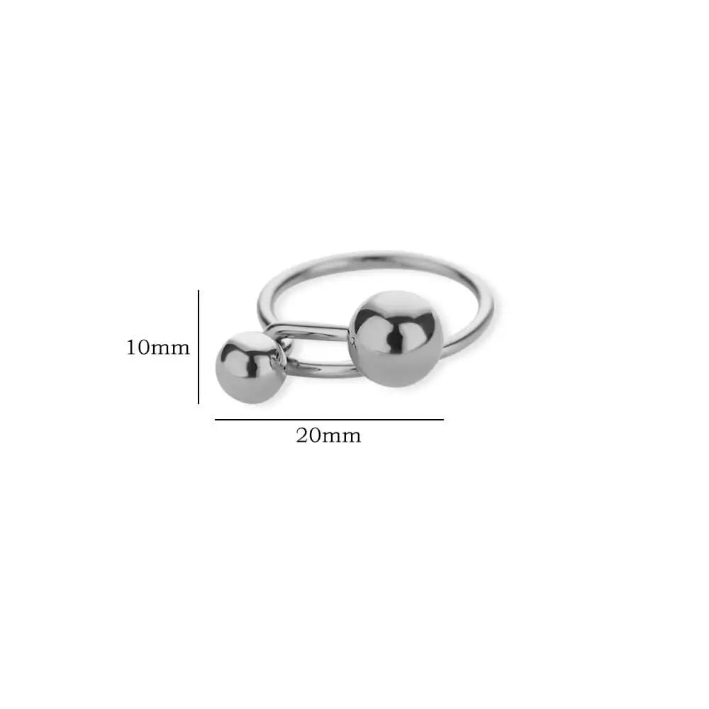 Stainless Steel Double-Layer Bead Ring for Women Geometric Ball Open Jewelry