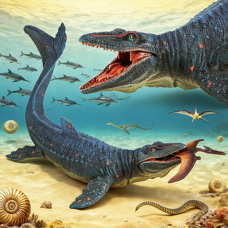 Prehistoric Sea Animal Action Figures Set - Mosasaurus, Liopleurodon, Kronosaurus - Solid PVC Collection for Kids