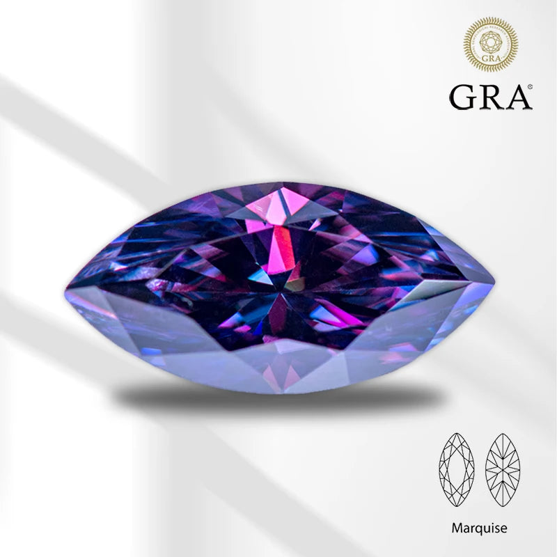 Moissanite Marquise Cut Jewelry Charms Set for DIY Rings Necklaces Earrings - Purple