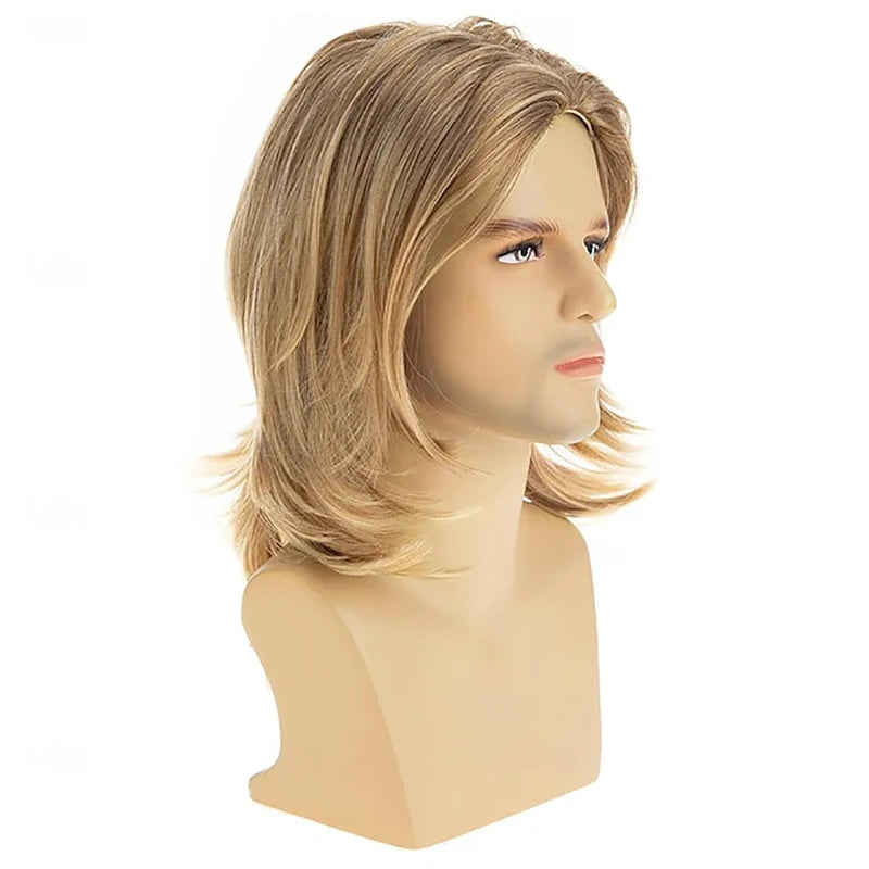 Men's Blonde Synthetic Wig Short Layered Cosplay Costume Party Wigs