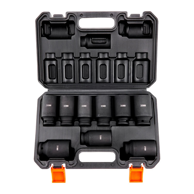 Impact Socket Set 1/2 Inch Drive Deep Metric 29-38mm 6 Point Cr-Mo Steel