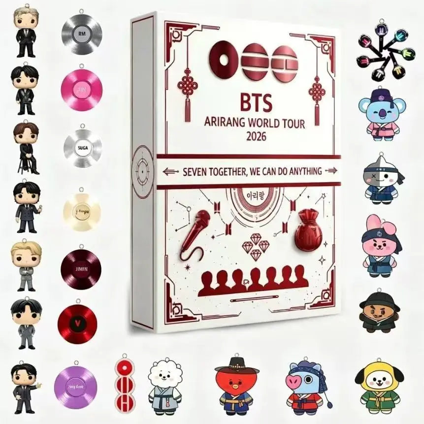 BTS Arirang World Tour 2026 Vinyl Record Keychain Set - BT21 Doll Pendant Collectible Gift