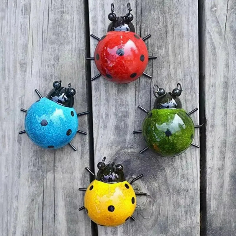 Set of 4 Metal Garden Wall Art Ladybugs Outdoor Decorative Sculptures