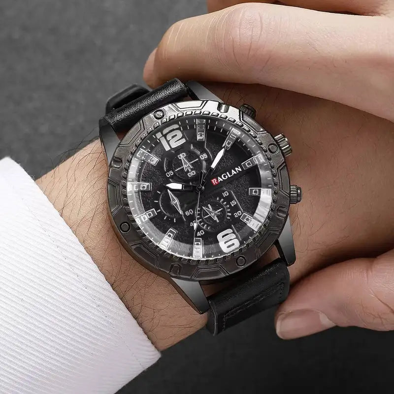 Men's Fashion Leather Strap Quartz Watch Casual Business Wristwatch - Multiple Colors