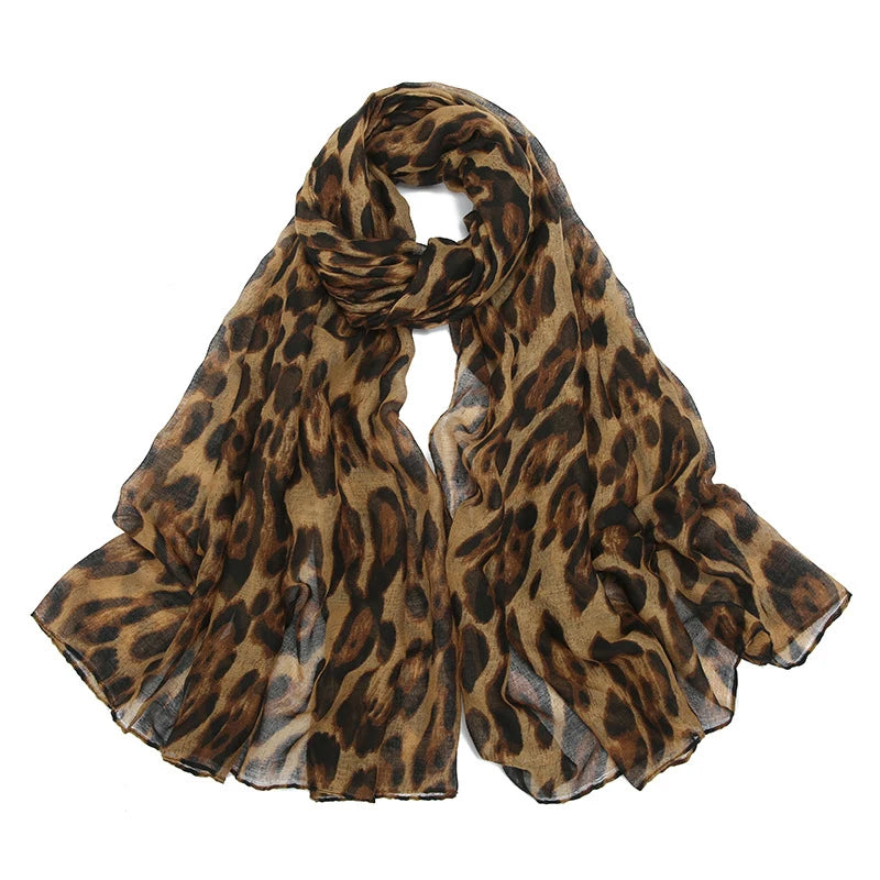 Women’s Summer Leopard Print Scarf - Lightweight Viscose Wrap & Shawl