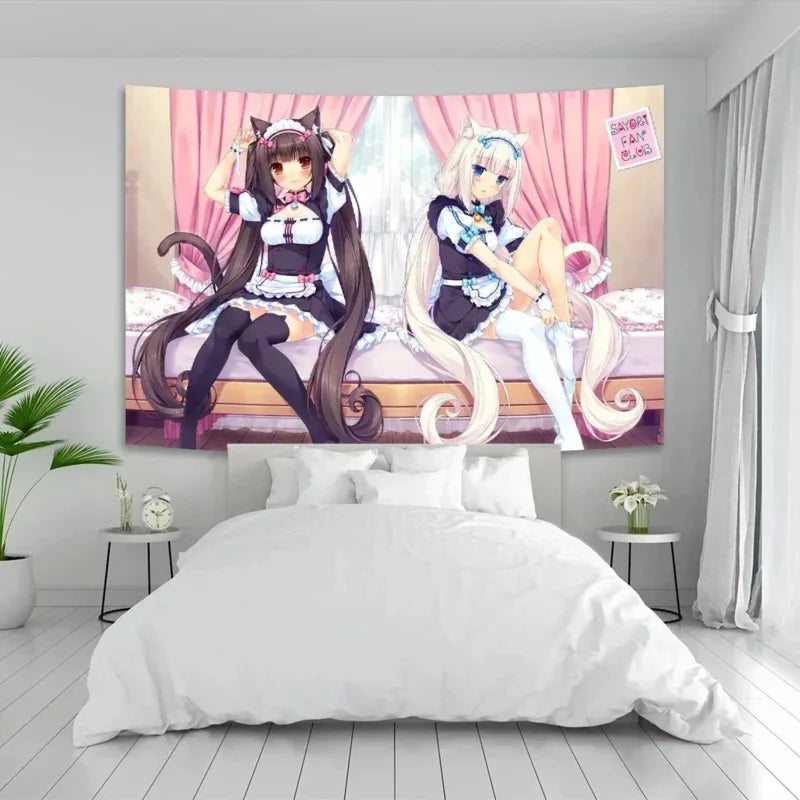 Anime Wall Tapestry with Nekopara Chocola and Vanilla Character Design - Multi-Size & Color Options