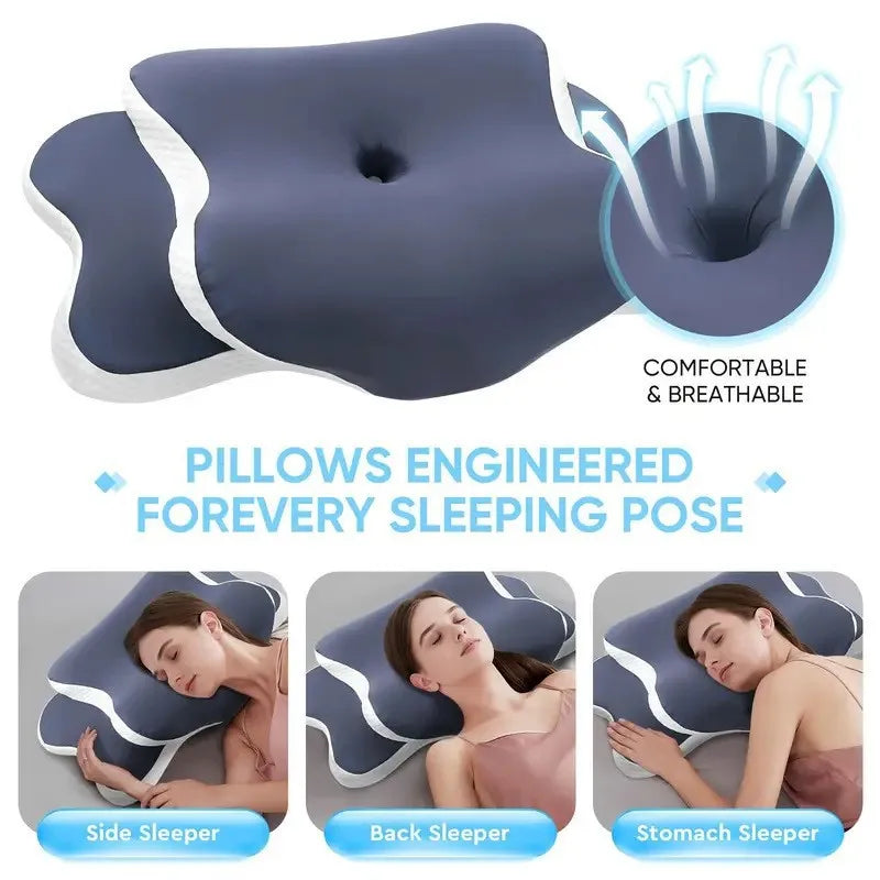 Deep Sleep Pillow with Cervical Support Memory Foam Butterfly Shape for Side and Back Sleepers