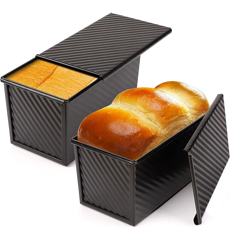 Non-Stick Pullman Loaf Pan with Lid - Carbon Steel Bread Mold, 1 lb Capacity