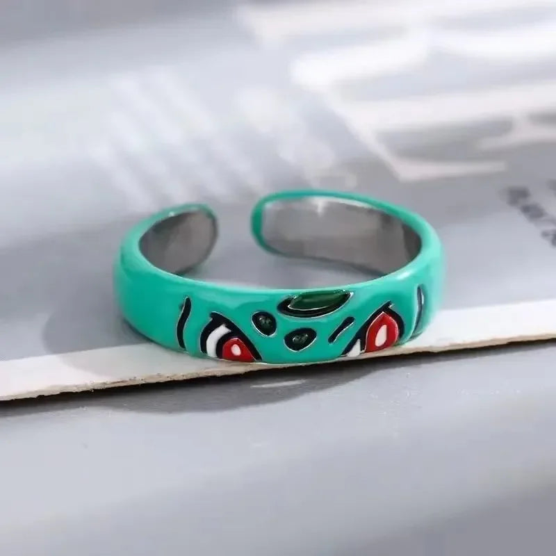 Pokemon Silver Couple Ring Set - Litwick Dragonair Anime Cartoon Accessories