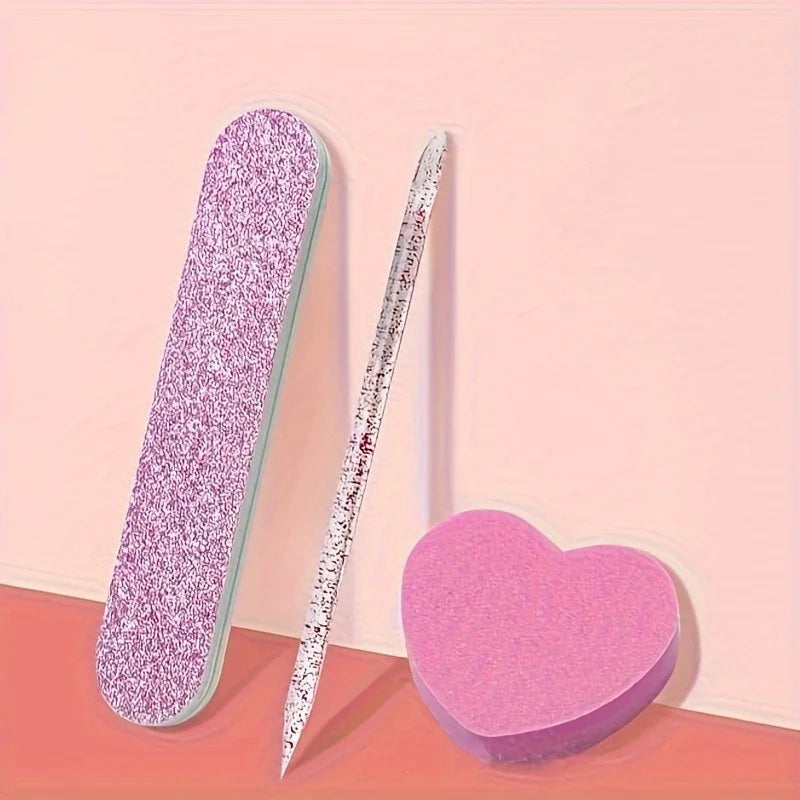 Pink Glitter Nail Care Kit with Buffers and Nail Art Tools - 12 Piece Set