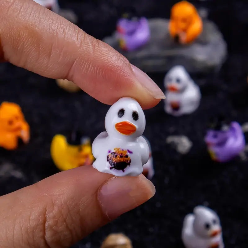 Halloween Mini Duck Figurines Set - Ghost Pumpkin Skeleton Decor for DIY Crafts and Parties
