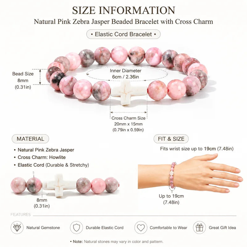 Unisex Natural Stone Beaded Prayer & Meditation Bracelet with Cross